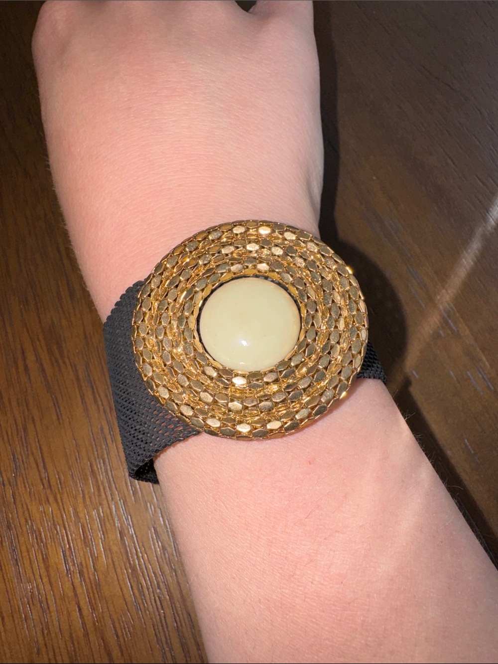 Gold-Tone Round Medallion Bracelet with Cream Center